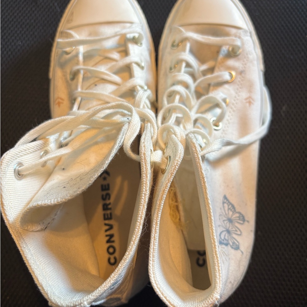 Converse White and Blue Butterfly High-Tops